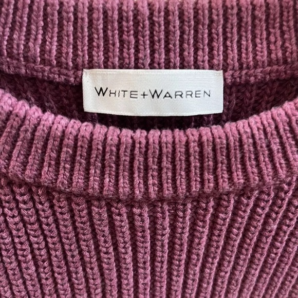 WHITE + WARREN COTTON CABLE SWEATER - White/ Lavander One Size fits SML - Picture 3 of 6